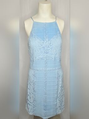 Gianni Bini Sky Blue Soft Lace Mini Dress Size 8 Perfect Wedding Guest